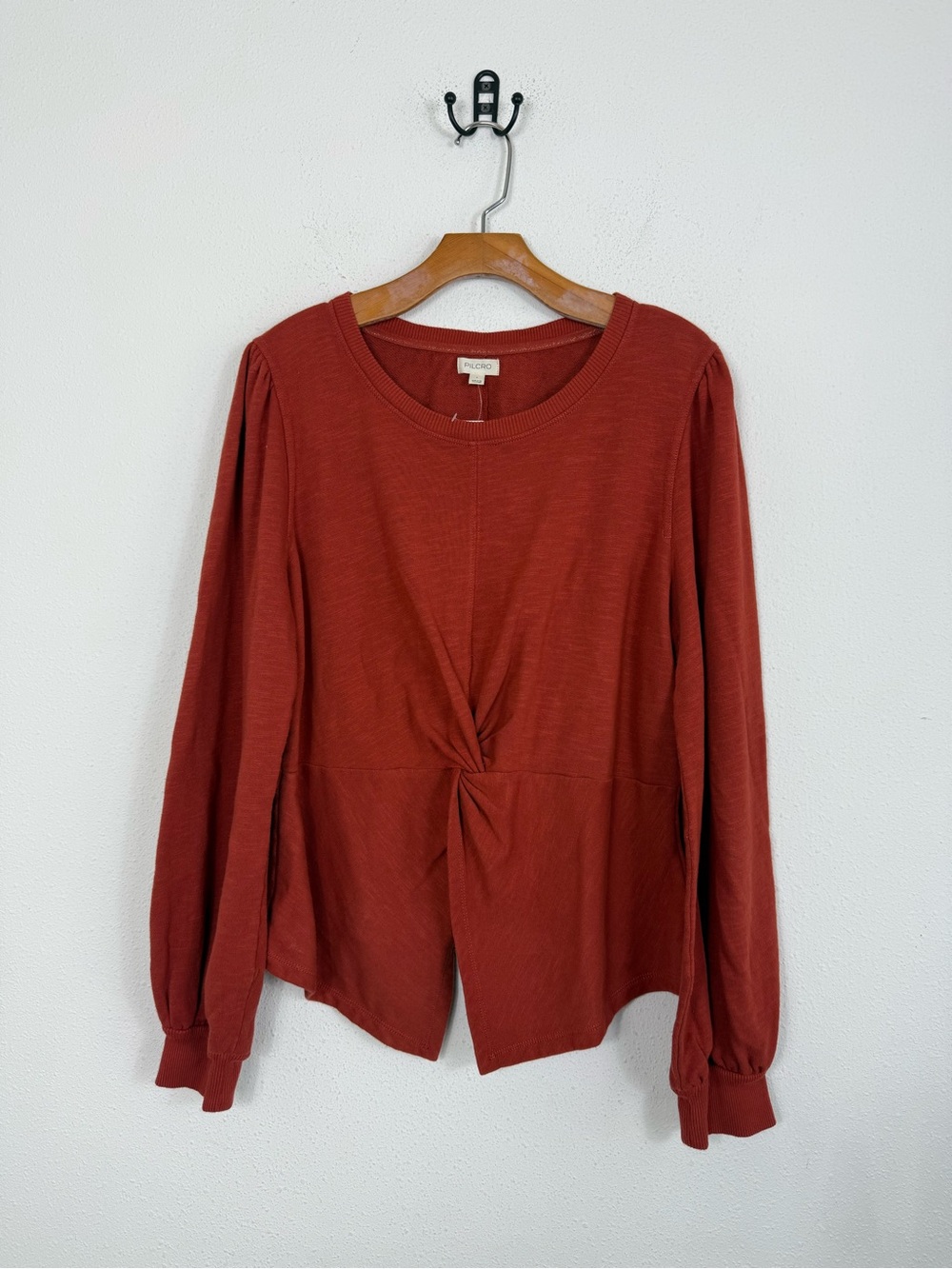 Anthropologie by Pilcro Rust Orange Long Sleeve Twist Front Top NWT Sz Large